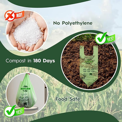 2.6-3 Gallon Compostable Trash Bags with Handles 80 Count 0.67 Mil 11.36 L Small Kitchen Wet Food Scrap Waste Compost Bag for Countertop Bin ASTM D6400 US BPI and OK Compost Home Certified