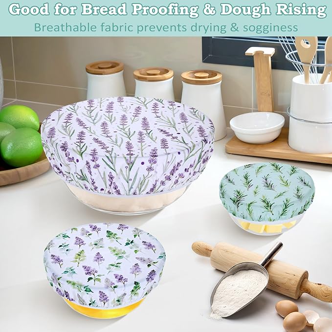 5-Size Reusable Beeswax Bowl Covers for Bread Proofing, Cotton Cloth Flexible Beeswax Wraps for Food Storage(Lavender)