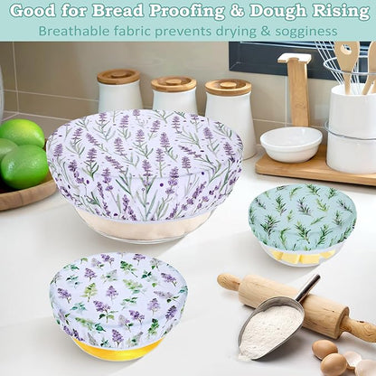 5-Size Reusable Beeswax Bowl Covers for Bread Proofing, Cotton Cloth Flexible Beeswax Wraps for Food Storage(Lavender)