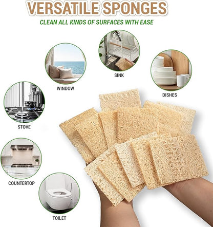 Natural Loofah Dual-Sided Scouring Pads, Plant-Based Non-Scratch Scrubbers for Kitchen Cleaning, Dishwashing, Household Use, 12 Count