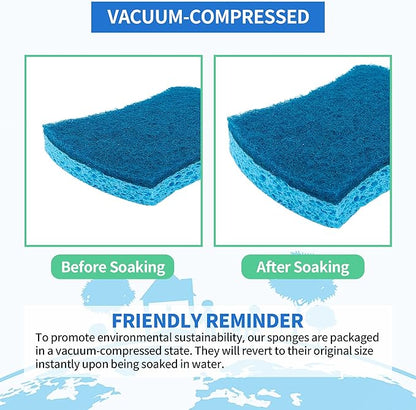 Non-Scratch Cellulose Scrub Sponges 24 Pack, Kitchen Sponge with Double-Side & Ergonomic Design. Sturdy Sponge for Dishes, Coated Cookware, Sink, Countertops.