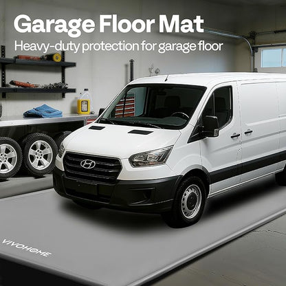 VIVOHOME Containment Mat (8'6" x 20') with Stay Put Corner, PVC Garage Floor Mats, Heavy Duty Garage Parking Mat with a Squeegee, Gray