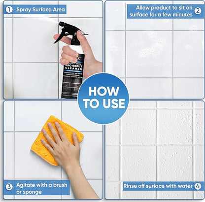 AQUA-X Grout Cleaner 16oz - Heavy Duty Tile & Grout Stain Remover for Floors, Showers & Bathrooms - Deep Cleaning Formula for Bright, White, & Sealed Grout - Non-Toxic, Easy Scrub