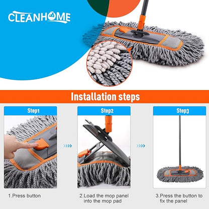 CLEANHOME Microfiber Dust Mop Replacement Pads for Hardwood Floor Cleaning, Washable and Reusable Chenille Mop Pads 3 Packs