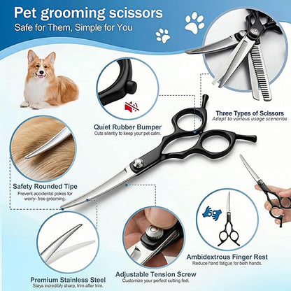 19PCS Dog Bath Kit & Dog Brush Kit for Dogs & Cats - Professional Pet Grooming Tools Set with Shedding Brush, Bath Scrubber, Dematting Comb & Storage Bag - Complete Dog Washing Essentials, Blue