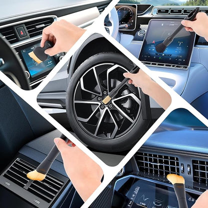 10 Pcs Car Detailing Set for Interior & Exterior Cleaning, Ultra Soft Boars Hair Car Interior Detailing Brushes, Scratch-Free Car Cleaning Kit for Dashboard, Air Vents, Wheels, Leather Seat