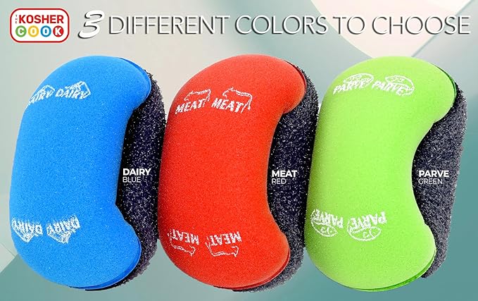 Dairy Blue Scouring Sponge - Easy Grip Handle Scour Pad with Steel Wool – Color Coded Kitchen Tools by The Kosher Cook