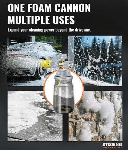 Professional Foam Cannon for Pressure Washer, 1L Wide Mouth Foam Sprayer with Adjustable Nozzle, Heavy Duty Soap Cannon Kit Includes 1.2mm & 1.25mm Orifice for Car Wash