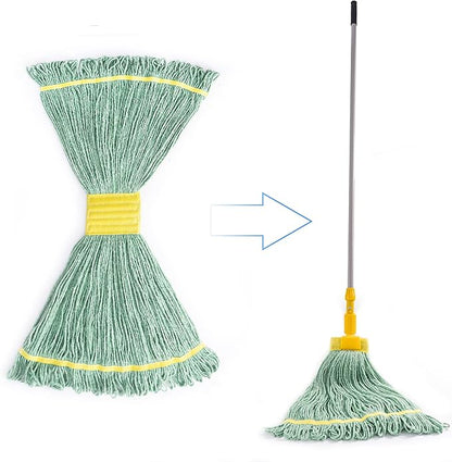 Matthew Cleaning 12Pcs 5'' Headband White&Orange&Green 24Oz Commercial String Mop Heads, Loop-End Mop Head Replacement, Heavy Duty Industrial Washable&Reusable Mop Refills for Residential& Warehouse