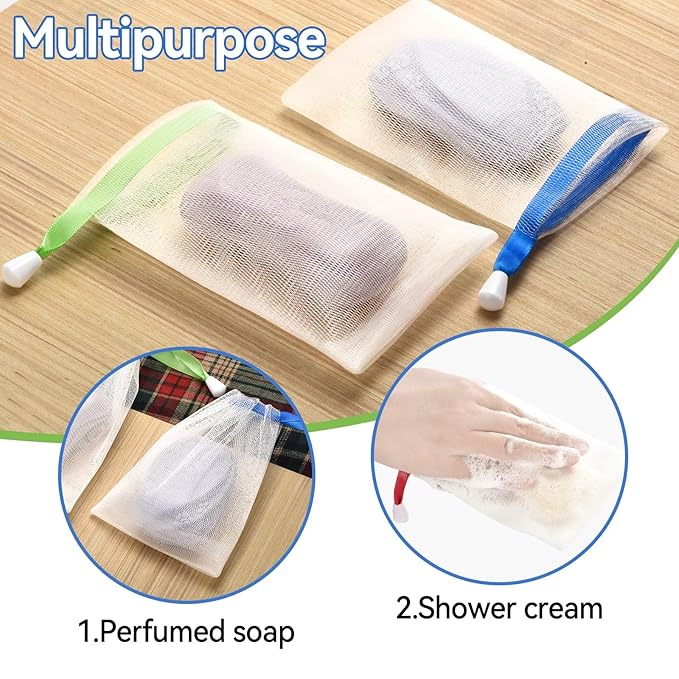 10PCS Mesh Soap Bag, Exfoliating Soap Saver Pouch, Foam Net Soap Saver, Soap Bag Soft for Shower with Drawstring