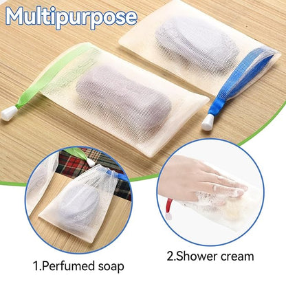 10PCS Mesh Soap Bag, Exfoliating Soap Saver Pouch, Foam Net Soap Saver, Soap Bag Soft for Shower with Drawstring