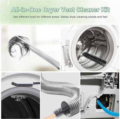 5 Pcs Dryer Vent Cleaner Kit Compatible with Most Vacuum Cleaner, Dryer Lint Brush and Vacuum Hose Attachment with Universal Elastic Connector, Tweezers for Large Debris, Quickly Lint Remover