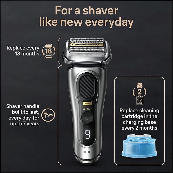 Braun Series 9 PRO+ Electric Razor for Men, 5 Pro Shave Elements & Precision Long Hair Trimmer, 6in1 SmartCare Center, Wet & Dry Electric Shaver for Smooth Skin with 60min Battery Runtime, 9567cc