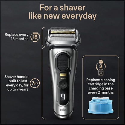 Braun Series 9 PRO+ Electric Razor for Men, 5 Pro Shave Elements & Precision Long Hair Trimmer, 6in1 SmartCare Center, Wet & Dry Electric Shaver for Smooth Skin with 60min Battery Runtime, 9567cc