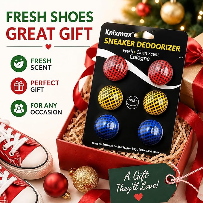 Knixmax Sneaker Deodorizer Shoe Freshener Balls, Odor Eaters for Shoes Boots Mules, Smell Eliminator Ball for Gym Gear Bags and Lockers, Cologne Scent, Pack of 6, Colorful