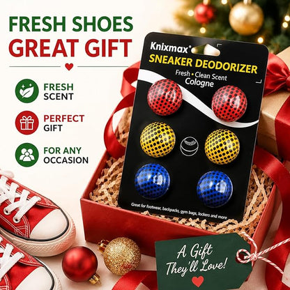 Knixmax Sneaker Deodorizer Shoe Freshener Balls, Odor Eaters for Shoes Boots Mules, Smell Eliminator Ball for Gym Gear Bags and Lockers, Cologne Scent, Pack of 6, Colorful
