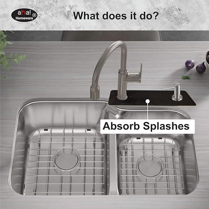 Faucet Mat for Kitchen Sink Offset : AHA HOMEWARE Kitchen Sink Splash Guard for Offset Double Sink, Cuttable Extra Hole for Soap Dispenser, Diatomite Leather Absorbent Fast Drying (Black)