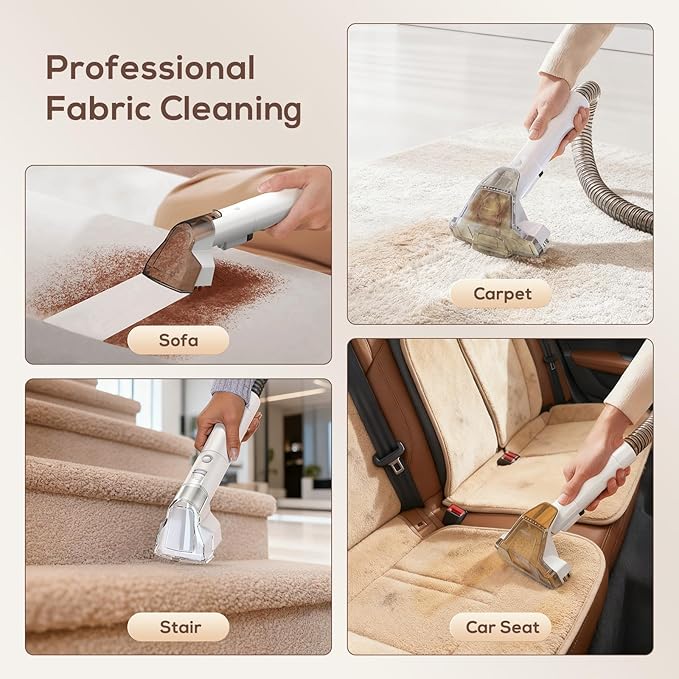 Portable Carpet & Upholstery Spot Cleaner Machine,15Kpa Deep Cleaning for Rug, Pet, Couch,Stairs & Car, Handheld Furniture Cleaner Machine with 2 Size BrushHead & Self-Cleaning System