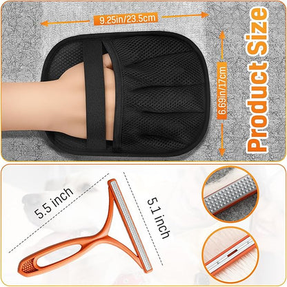 3pcs Large Pet Hair Removal Gloves for Cats | Electrostatic Magic Brush for Clothes, Beds, Sofa, Carpets | Fur Hero | Thickened Newly Upgraded | Fur Remover Mitt for Dogs, 2 Gloves + 1 Lint Scraper