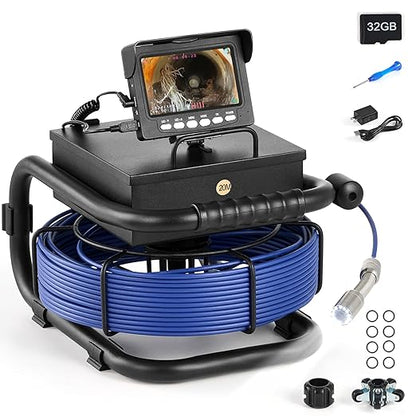 ZELCAN Sewer Camera, Drain Camera 66FT with 4.3 in. LCD Screen, Waterproof IP68 Borescope Plumbing with 12 LED Lights with 5300mAh Battery DVR Recorder, Included 32GB Card