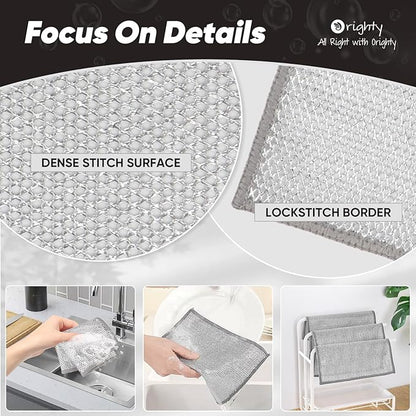 Orighty Multipurpose Wire Dishwashing Rag, 48 Pcs Non-Scratch Wire Dish Cloths for Wet and Dry, Reusable Steel Scrubber Dish Rags for Kitchen, Cookware, Stove Cleaning, 7"x8", Silver