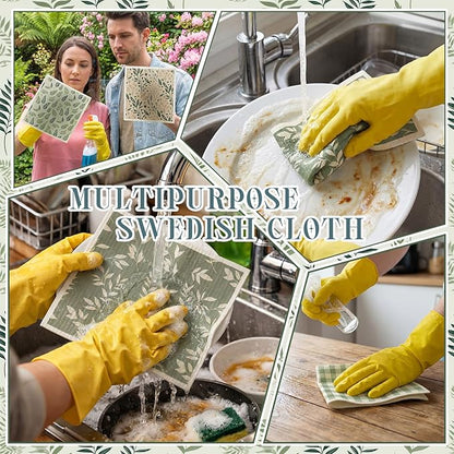 Tegeme 8 Pcs Sage Green Swedish Dishcloth Kitchen Spring Greenery Flowers Swedish Dish Towel Absorbent Cotton Reusable Kitchen Towels for Home Party Housewarming Cleaning Counter Wipes, 6.8 x 7.7''