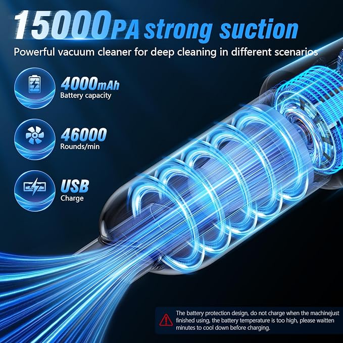 Car Vacuum Cleaner, 15000Pa Handheld Cordless Rechargeable Wet & Dry Vacuum, 120W High Power for Car, Pet, Home, Office Cleaning, Washable HEPA Filter, Multi-Nozzles 01
