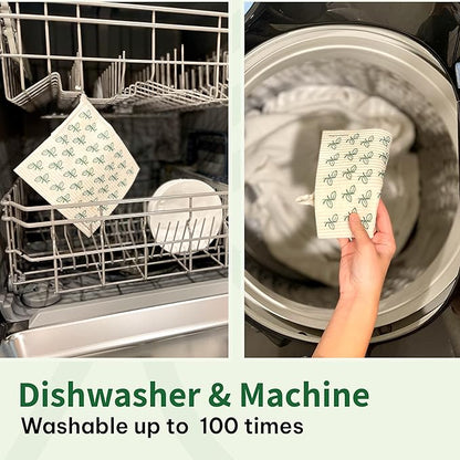 Swedish Dishcloths with Scouring Corner (4 Pack) – Reusable Paper Towel Alternative | Machine Washable Cellulose Sponge Cloths | Eco-Friendly, Biodegradable Kitchen Cleaning Cloths | OEKO-TEX Cert