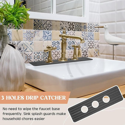 Teenyyou 3 Hole Gray Faucet Mat for Kitchen Sink Bathroom 15.94" x 4.92" Kitchen Faucet Absorbent Mat Diatomite Splash Guard Quick Drying Stone Drip Catcher Hole 2.36" Holes Spaced About 1.65"
