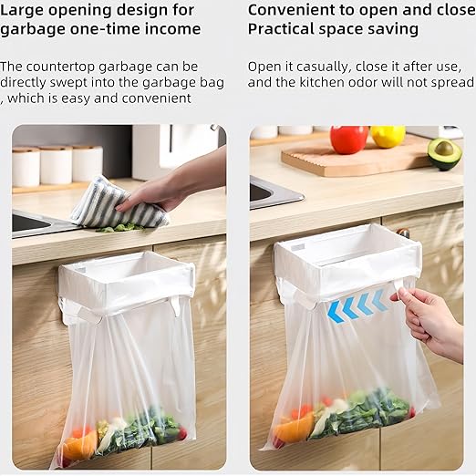 2 Pcs Collapsible Plastic Trash Bag Holder, Kitchen Cabinet Door, Garbage Bag Holder Under Sink, White, Plastic, 5 Gallon, Rectangular, Indoor/Outdoor, Adjustable, No Lid, Trash Can