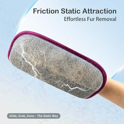 Pet Hair Removal Glove - Electrostatic Cat Dog Hair Remover Glove, Reusable Magic Brush Pet Hair Remover Tool for Couch, Carpet, and Car Seat (Purple,1 Pack)