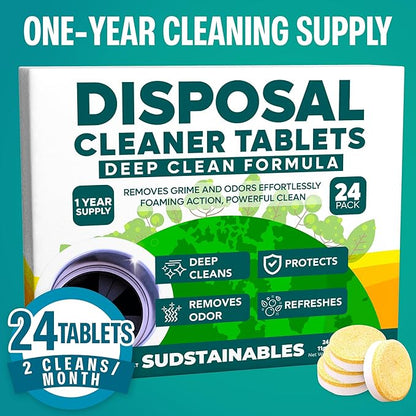 Sudstainables Garbage Disposal Cleaner Tablets 24-Pack - Sink Cleaner and Deodorizer, Disposal Cleaner and Deodorizer, Garbage Disposal Cleaner and Deodorizer Tablets - up to 1-year Supply