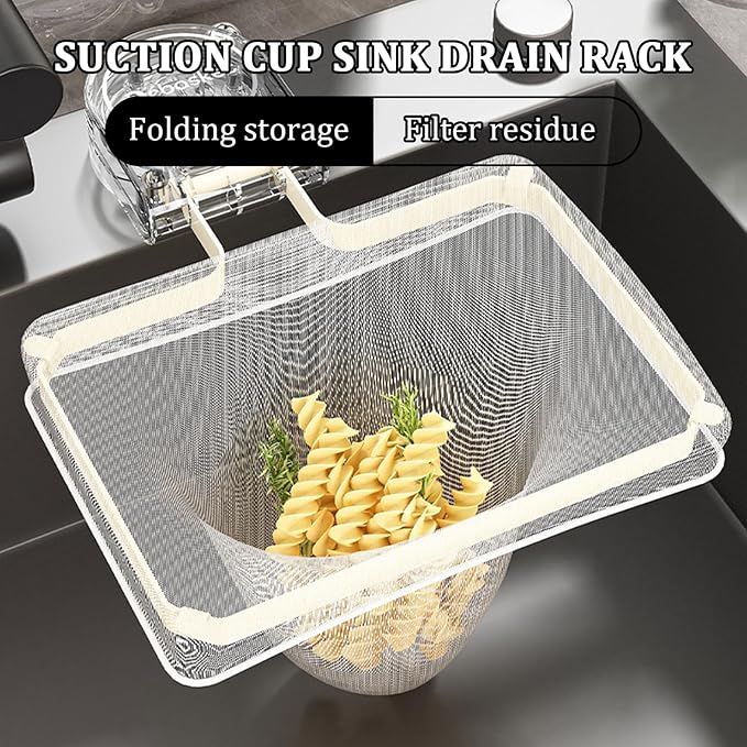 Kitchen Sink Strainer with 100 PCS Filter Mesh Bag, Food Waste Filter Basket, Suction Cup Folding Washing Vegetables and Fruits Drying Bag Holder(Silver)