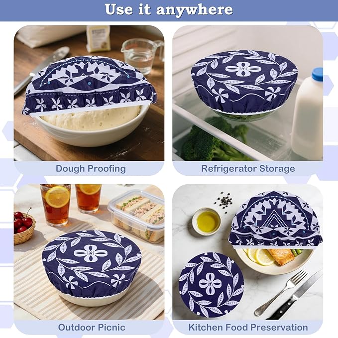 2 Large Reusable Beeswax Bowl Covers for Bread Proofing, 10/12 Inch Elastic Beeswax Wraps Cotton Cloth Sourdough Bowl Covers for Proofing Baskets, Mixer Bowls, Food Storage Containers