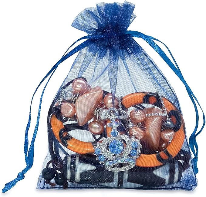 100 Pieces 5x7 inches Gift Wrap Bag Navy Blue,Organza Sheer Fabric,Drawstring Classy Present Bag for Baby Shower Favor,Candy,Christmas Favour,Sample Packing Decorative,Handmade Soap,Merchandise,Makeup