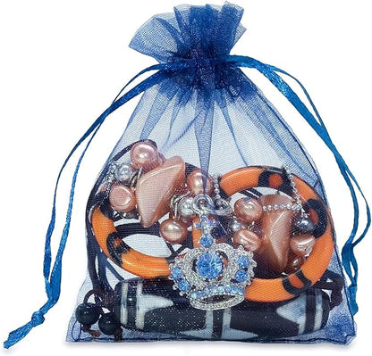 100 Pieces 5x7 inches Gift Wrap Bag Navy Blue,Organza Sheer Fabric,Drawstring Classy Present Bag for Baby Shower Favor,Candy,Christmas Favour,Sample Packing Decorative,Handmade Soap,Merchandise,Makeup