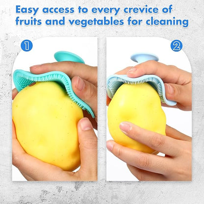 Yinkin 2 Pcs Vegetable Brush Potato Scrubber Veggie Brush Silicone Reusable Cleaning Tools with Non Slip Grip for Kitchen Food Potato Carrots Corn