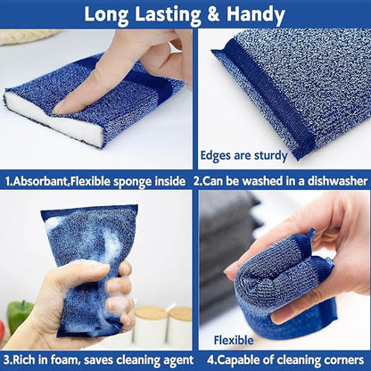 Kitchen Sponges for Dishes Steel Wool Scrubber Sponges for Kitchen Heavy Duty Non-Scratch Scrubbing Cleaner (6 Pack) (Colours)