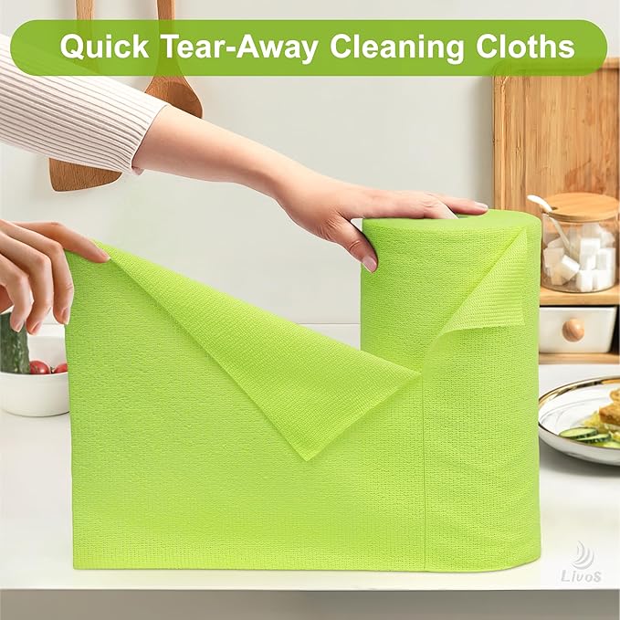 LIVOS Microfiber Cleaning Cloth Roll - 100 Pack, Reusable Paper Towels, Microfiber Towels for Car, Super Absorbent Cleaning Rags for House,Kitchen,Window-Green, 11.5"x11.5"|Lightweight, Quickly Dry