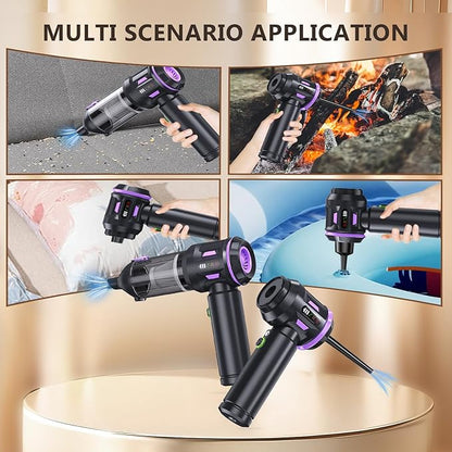 Portable Cordless Car Vacuum, 4-in-1 Handheld with Air Blower, Brushless Motor, 22000Pa Suction, Type-C Fast Charging, LED Light, for Pet Hair Car Home Office, with Case (Black Purple)