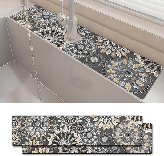 2PCS 24" X 5.5" Kitchen Sink Splash Guard Faucet Mat Mandala Super Absorbent Fast Drying Faucet Guard & Draining Mat Sink Splash Guard Behind Faucet for Kitchen, Bathroom