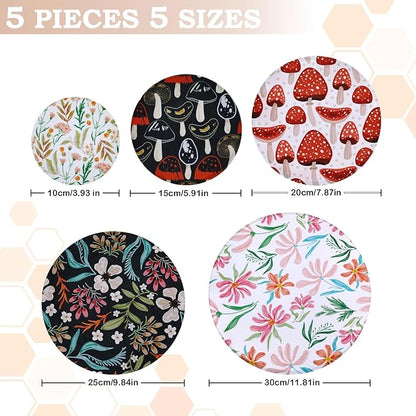 5-Size Reusable Beeswax Bowl Covers for Bread Proofing, Cotton Cloth Flexible Beeswax Wraps for Food Storage(Mushroom)