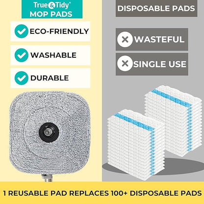 True & Tidy® TrueClean Spin Mop 2.0 w/Detachable Inner Bucket, Self Standing, Separates Clean and Dirty Water, Foldable Square Mop Head, Triple Jet Stream w/Hidden Brush, Replaceable 2pc Pads