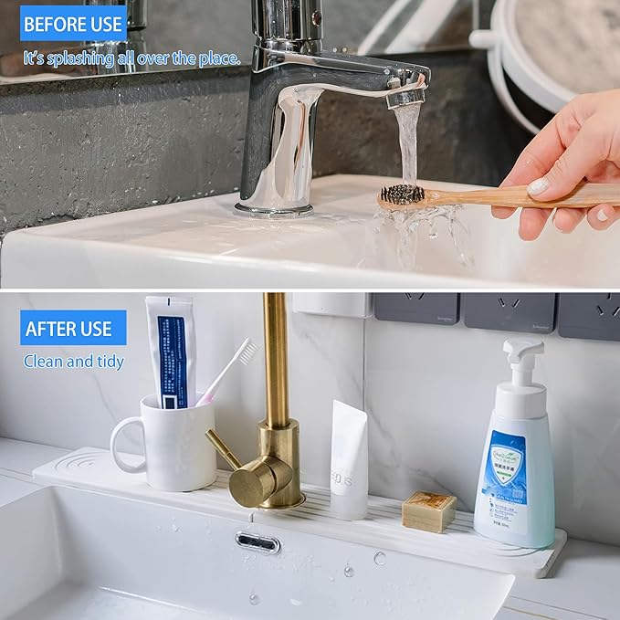 Kitchen Sink Faucet Mat, Diatomaceous Earth Quick Dry Sink Splashback Drying Mat, Kitchen Faucet Super Absorbent Mat, Quick-Drying Water Absorbing Stone Tray (Golden Marble, 23.6" x 3.9")