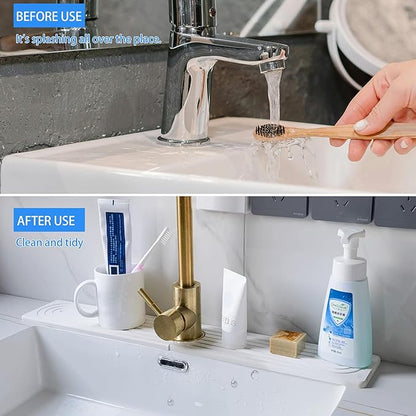 Kitchen Sink Faucet Mat, Diatomaceous Earth Quick Dry Sink Splashback Drying Mat, Kitchen Faucet Super Absorbent Mat, Quick-Drying Water Absorbing Stone Tray (Golden Marble, 23.6" x 3.9")