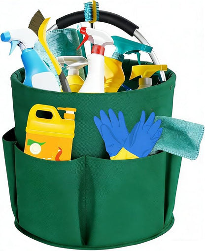 Cleaning Caddy with Handle,Cleaning Supplies 17L Foldable Storage Basket,Portable Multi Bucket Organiser Mop Bucket for Home Garden (Green)-11 x 11inches