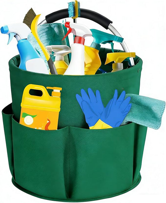 Cleaning Caddy with Handle,Cleaning Supplies 17L Foldable Storage Basket,Portable Multi Bucket Organiser Mop Bucket for Home Garden (Green)-11 x 11inches