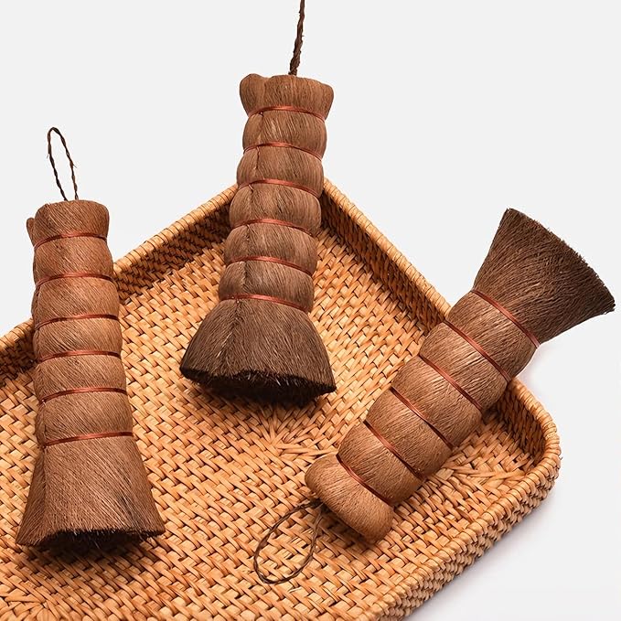 2 Pack Palm Dish Brush, Natural Palm Fiber Scrub Brush for Washing Dishes, Pots & Pans - Soft, Dense Bristles Non-Scratch, Hanging Loop for Easy Storage, Ideal for Kitchen Cleaning