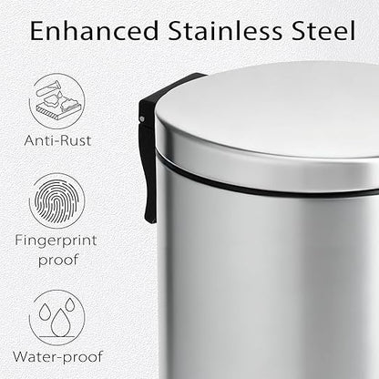 TIPGO Small Trash Can with Lid Soft Close, 4.5 Liters / 1.2 Gallon Bathroom Garbage Can, Mini Step Trash Bin, Stainless Steel Wastebasket for Bathroom, Bedroom, Office (Silver)