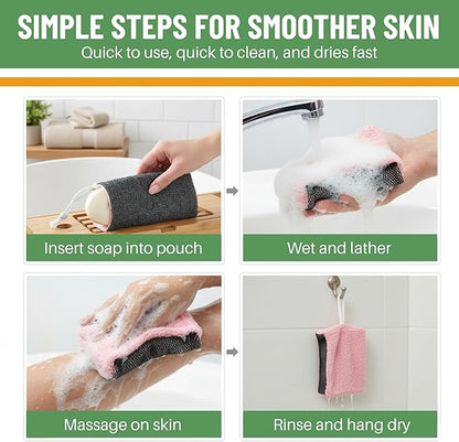 Evelots Soap Saver Sponge with Pocket - 3 Pack Terrycloth Plus Exfoliating Side for Cleansing Bar Soap -No More Wasted Soap Bits -Includes Sponge and Rope